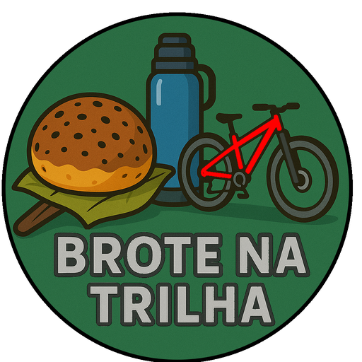 Logo do Brote na Trilha: um brote, uma garrafa térmica e uma bike